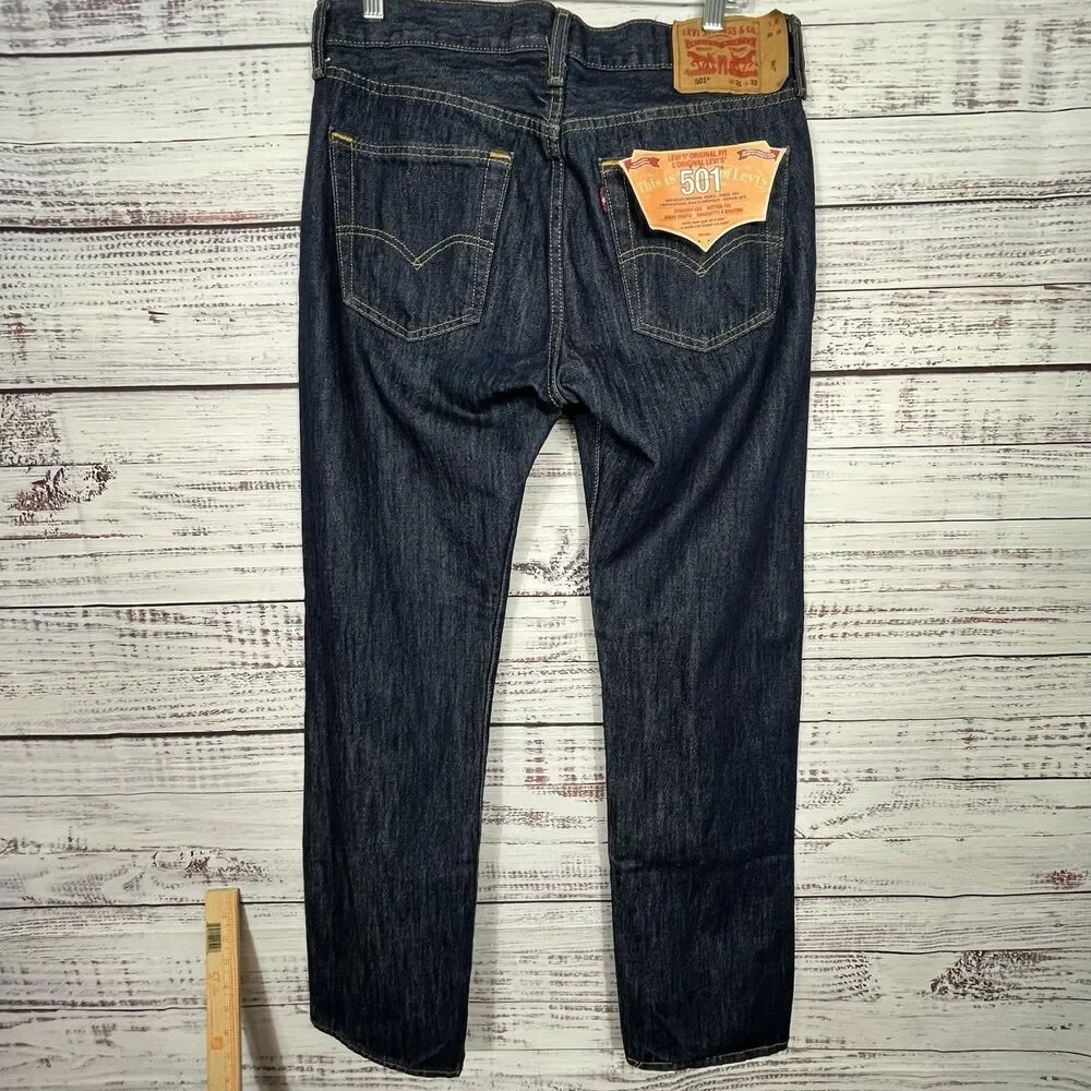 Levi's Men's 501 31x32 Original Straight Fit Jeans Dark Wash Button Fly